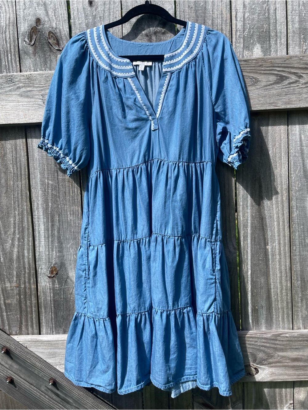 crown & ivy Blue Tiered Cotton Dress with Trim Size M